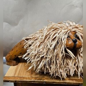 Pier One Wood and Straw Hand-carved Lion